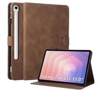 Vaitasy Samsung Galaxy Tab S11 Case for Business Professional: Elegant Plain Design with Pen Holder and Foldable Stand for Office and Travel - Brown