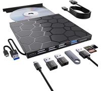 VAIYI External Laptop CD/DVD Player, Portable DVD Player for Laptop, 8 in 1 USB 3.0 CD/DVD-ROM +/-RW, External USB CD Drive Compatible with Desktop Computer