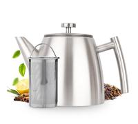 Vaja Trends Grey Stainless Steel Matt 1L Double-Walled Teapot with Strainer Insert and Warmer