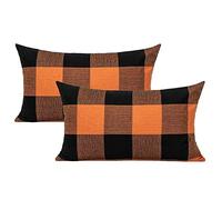 VAKADO 12x20 Inch Set of 2 Buffalo Plaids Decorative Throw Pillow Cases Farmhouse Fall Retro Checkers Lumbar Rectangle Cushion Covers Home Decor for Sofa Couch, Orange and Black