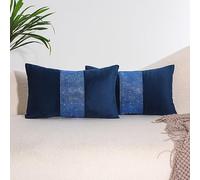 VAKADO 12x20 Set of 2 Throw Pillow Covers Dark Blue Velvet Lumbar Decorative Navy Soft Solid Decoration Couch Cushion Cases Home Luxury Decor for Bedroom Couch Sofa Living Room
