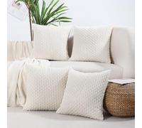 VAKADO Cushion Covers 45x45 Cream Decorative Decor Boho Corduroy Throw Pillow Covers Set of 4 Rustic Farmhouse Home Case Square for Couch Bed Sofa Living Room