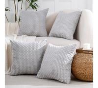 VAKADO Cushion Covers Decorative 40x40 Set of 4 Grey Boho Rustic Corduroy Throw Pillow Covers Cushion Case Farmhouse Decor Square for Home Living Room Bed Sofa