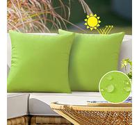 VAKADO Cushion Covers Outdoor Waterproof Throw Pillow Covers Patio 18x18 Set of 2 Green Decorative Tender Green Outside Furniture Decor for Garden Bench Bed Sofa Porch Couch Tent Sunbrella