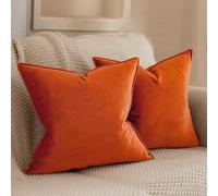VAKADO Cushion Covers Velvet Decorative Autumn Pillow Covers With Fringe Decor Soft Square Cozy Solid Color Cushion Cases Home for Bed Bedroom Couch Car Sofa Set of 2 Burnt Orange,45x45