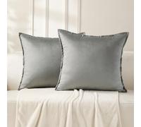 VAKADO Cushion Covers Velvet Decorative Pillow Covers With Fringe Decor Christmas Soft Square Cozy Solid Color Cushion Cases Home for Bed Bedroom Couch Car Sofa Set of 2 Grey,40x40