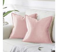 VAKADO Cushion Covers Velvet Decorative Pillow Covers With Fringe Decor Valentine Soft Square Cozy Solid Color Cushion Cases Home for Bed Bedroom Couch Car Sofa Set of 2 Pink,45x45