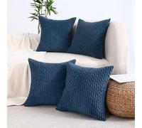 VAKADO Dark Blue Decorative Throw Pillow Covers 20x20 Set of 4 Couch Corduroy Neutral Home Living Room Farmhouse Rustic Cushion Case Decor Boho Square for Bed Sofa