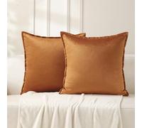 VAKADO Fall Throw Pillow Covers 18x18 Set of 2 Pumpkin Halloween Velvet Decor Decorative Couch Cushion Euro Pillowcases with Fringe Home Bed Decoration for Sofa Bedroom Office