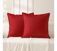 VAKADO Throw Pillow Covers 20x20 Set of 2 Red Fall Velvet Decor Decorative Couch Cushion Euro Pillowcases with Fringe Home Bed Decoration for Sofa Bedroom Office