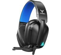 Vakedy HW11 Gaming Headset for PS4, PS5, Xbox Series X, PC, Switch, Gaming Headphones with Noise Canceling Microphone, Computer Headset with 3.5mm Audio Jack, Folding Design (Black/Blue)