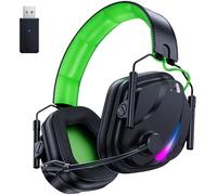 Vakedy HW12 Wireless Gaming Headset with Mic 2.4GHz Bluetooth Gaming Headphones of Duty/FPS Gamers, 50Hr Battery Life Gamer Headset for PS5, PS4, PC, Switch, Mac, Low Latency, Lightweigh (Black/Green)
