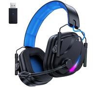 Vakedy HW12 Wireless Gaming Headset with Mic 2.4GHz Bluetooth Gaming Headphones of Duty/FPS Gamers, 50Hr Battery Life Gamer Headset for PS5, PS4, PC, Switch, Mac, Low Latency, Lightweigh (Black/Blue)