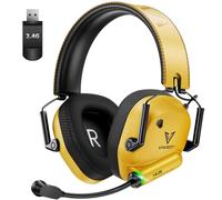 Vakedy Wireless Gaming Headset for PC, PS4, PS5, Mac, Switch, 2.4GHz USB Gaming Headphones with Microphone Bluetooth Gaming Headset 50mm Drivers, 50Hr Battery, Low Latency, Lightweigh - Yellow