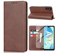 Vaki for Samsung Galaxy A16 5G Case with Tempered Glass Screen Protector, Premium PU Leather Wallet Card Slots Kickstand Magnetic Closure Phone Case for Samsung A16 5G Flip Cover (Brown)
