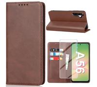 Vaki for Samsung Galaxy A56 5G Case with Tempered Glass Screen Protector, Premium PU Leather Wallet Card Slots Kickstand Magnetic Closure Phone Case for Samsung A56 5G Flip Cover (Brown)
