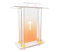 Vakiorn Church Pulpit, Transparent Acrylic Lectern with Wheels & 15 Color Adjustable LED Light, Acrylic Large Podium Stand for Church, Concert, Lecture, Wedding, Classroom (40"x17.7"x 43")