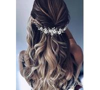 Vakkery Flower Wedding Hair Vine Silver Bride Headband Crystal Bridal Hair Accessories for Women and Girls