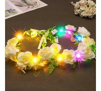 Vakkery LED Flower Crown Headbands Light Up Garland Headband Floral Wreath Headdress Festival Hair Accessories for Women