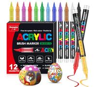 VAKKI 12 Color Acrylic Paint Pens, Brush Markers, Felt Pen For Colouring, Stone, Calligraphy, Wood, Canvas, Glass, Ceramics