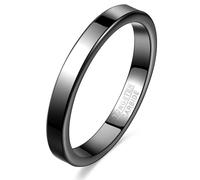 VAKKI 3mm Tungsten Wedding Rings for Women Black Flat Comfort Fit Stackable Band Ring, High-polished finish & Non Tarnish Size O