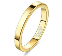 VAKKI 3mm Tungsten Wedding Rings for Women Gold Flat Comfort Fit Stackable Band Ring, High-polished finish & Non Tarnish Size O