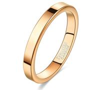 VAKKI 3mm Tungsten Wedding Rings for Women Rose Gold Flat Comfort Fit Stackable Band Ring, High-polished finish & Non Tarnish Size O