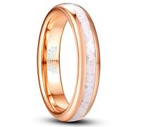 VAKKI 4mm Rose Gold Tungsten Rings for Women Marble Inlay Wedding Ring Bands Size L 1/2