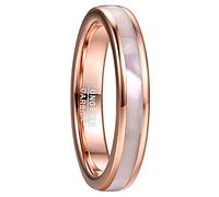 VAKKI 4mm Women's Rose Gold Tungsten Carbide Ring White Mother of Pearl Inlay Engagement Band Comfort Fit Size T
