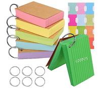 Vakki 6 Pack 600 Pcs Revision Cards, Flashcards for Revision Index Cards Ruled Multicolor Kraft Paper Notecards Cue with 6 Metal Binder Rings for Office School Home Study Record