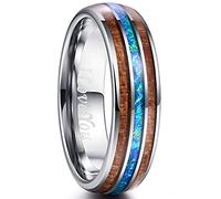 VAKKI 6mm Mens Tungsten Carbide Rings Inlaid with Hawaiian Koa Wood Silver Dome Wedding Band Engraved I Love You Size U 1/2