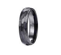 VAKKI 6mm Mens, Women Hammered Tungsten Carbide Wedding Bands Black Plated Brushed Finish Engagement Rings Comfort Fit Size V 1/2