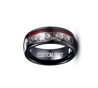 VAKKI 8mm Men's Black Custom Engraved Tungsten Carbide Ring Dome Triple Helix Pattern and Red Guitar String Inlay Promise Band Size O