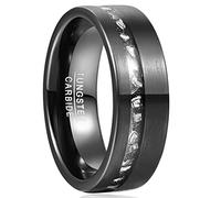 VAKKI 8mm Mens Wedding Ring Black Tungsten Ring with Gibeon Meteorite Fragments Inlay Brushed Finish Size V 1/2