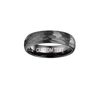 VAKKI 8mm Mens, Women Custom Engraved Tungsten Black Electroplate Wedding Band Ring Hammered Edges Promise Ring Comfort Fit Size Y