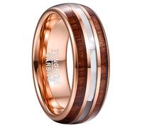 VAKKI 8mm Mother of Pearl Wedding Ring for Men Rose Gold Tungsten Carbide Engagement Bands with Hawaiian Wood Inlay Size W 1/2