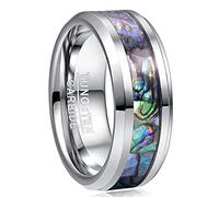 VAKKI 8mm Tungsten Carbide Ring for Men Engagement Band Inlaid with Abalone Shell Beveled Edge Size L1/2