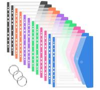 Vakki Document Wallet A4, Pack of 12 Transparent Document Bags A4, 6 Colours, Expandable, Waterproof Document Folders, Filing with Fastening, Label Bag for Organising Documents