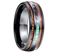VAKKI Men's 8mm Hawaiian Koa Wood Wedding Band Black Domed Tungsten Carbide Abalone Shell Promise Ring Size O 1/2