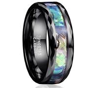 VAKKI Mens Abalone Shell Inlay Tungsten Carbide Rings 8mm Black Faceted Wedding Bands Size M 1/2
