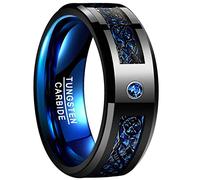VAKKI Men's Black Tungsten Carbide Ring with CZ Stone Inlay 8mm Celtic Dragon Wedding Band Rings Blue Carbon Fiber Size Z 1/2