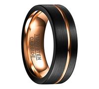 VAKKI Mens Black Tungsten Carbide Ring with Thin Rose Gold Groove 8mm Brushed Finish Wedding Band Size K 1/2