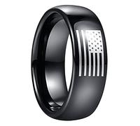 VAKKI Men's Black Tungsten Ring 8mm Domed Wedding Ring with American Flag Polished Finish Size T 1/2