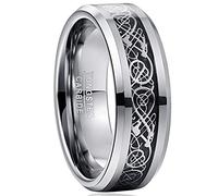 VAKKI Men's Silver Celtic Dragon Tungsten Rings 8mm Wedding Band Inlaid with Black Crbon Fiber Size R 1/2