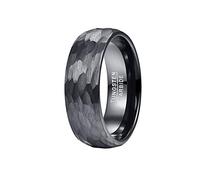 VAKKI Men's, Women Black Hammered Tungsten Carbide Wedding Band Anniversary Ring 8mm Comfort Fit Size S