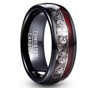 VAKKI Triple Helix Pattern and Red Guitar String Inlay Tungsten Carbide Wedding Engagement Ring Black Dome Polished Finish Size S