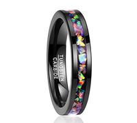 VAKKI Tungsten Carbide Fire Opal Ring for Women 4mm Black Wedding Bands for Him Her Size S