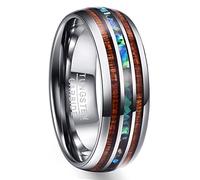 VAKKI Wooden Rings for Men 8mm Dome Tungsten Wedding Engagement Bands Inlaid with Abalone Shell Size N 1/2