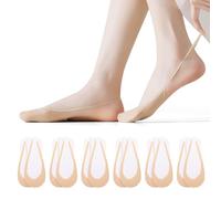 Vakler 6Pairs Women No Show Socks, Low Cut Invisible Socks with Non-Slip Straps Breathable Hidden Half Toe Topper Footies with Transparent Elastic Strap for Loafer High Heels Dance Shoes (Nude)