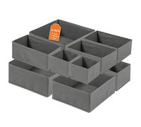 VAKOWOO 9 Pack Drawer Organisers for Clothes, Underwear Drawer Divider, Dresser Organizer Bins, Foldable Fabric Storage Box for Socks Bras Ties Scarves, Wardrobe Closet Storage Cubes - Grey